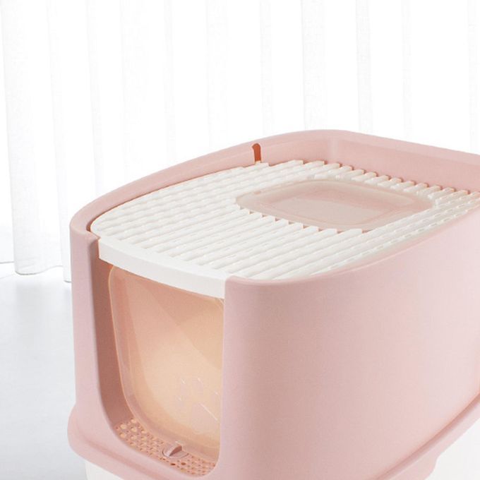 Cat Litter Box Fully Enclosed Reuse Bedpan Splash Proof Basin Pink M
