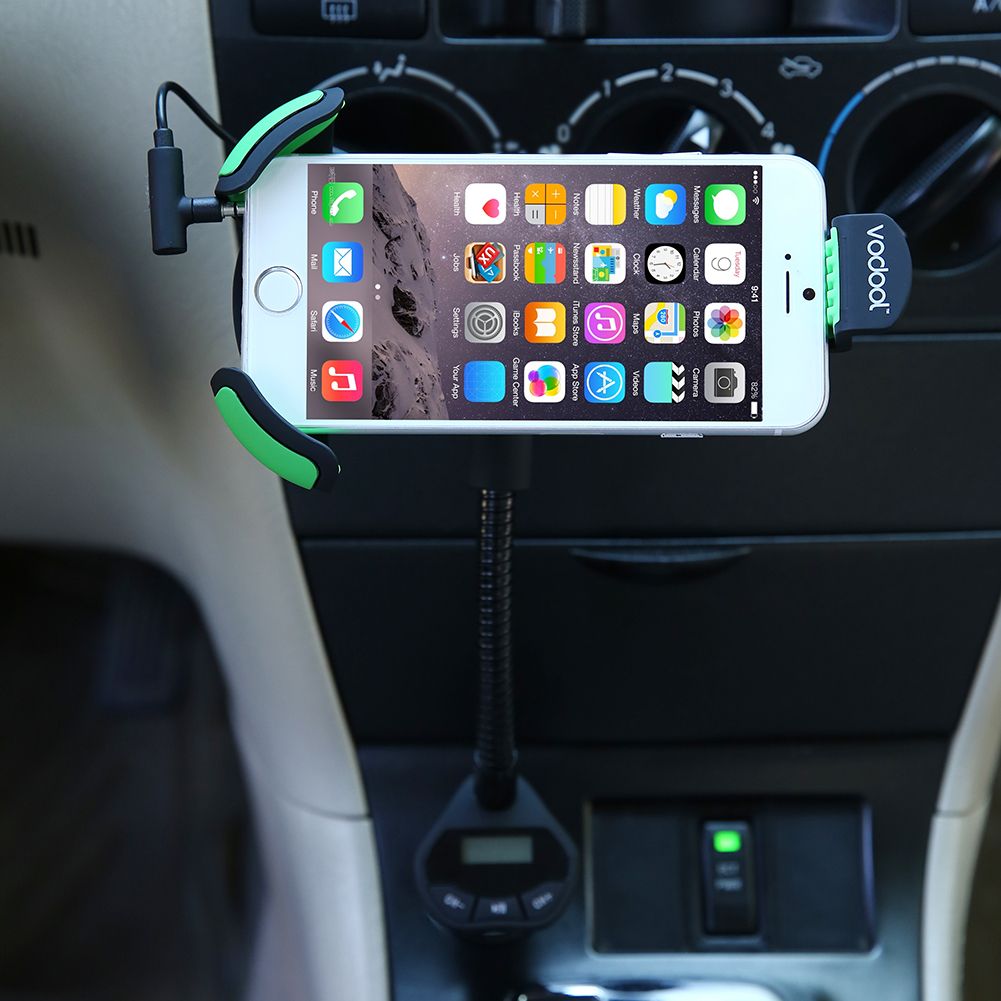 Universal Car Mount Holder With 3.1 Amp USB Car Charger And FM Transmitter Hands-free Car Kit With Power On/off Switch For All Smart Phone (Black) SHUKA