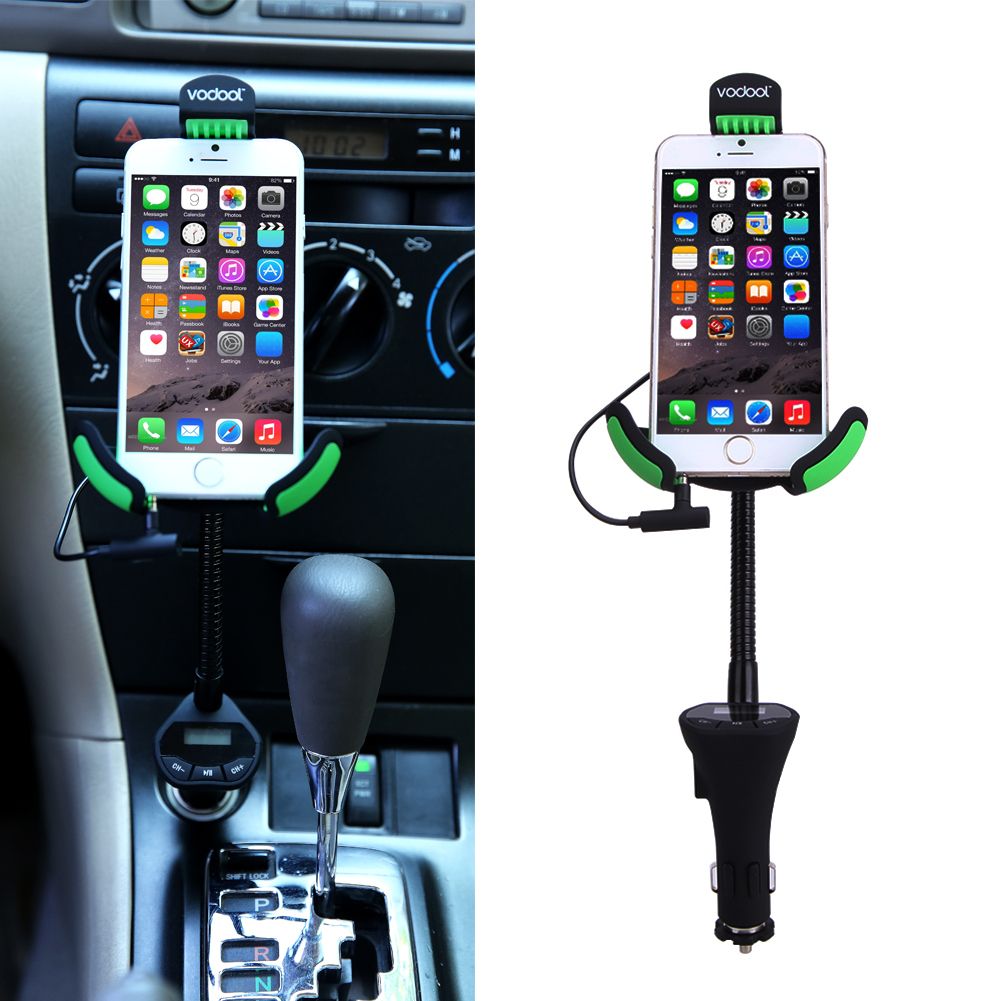 Universal Car Mount Holder With 3.1 Amp USB Car Charger And FM Transmitter Hands-free Car Kit With Power On/off Switch For All Smart Phone (Black) SHUKA