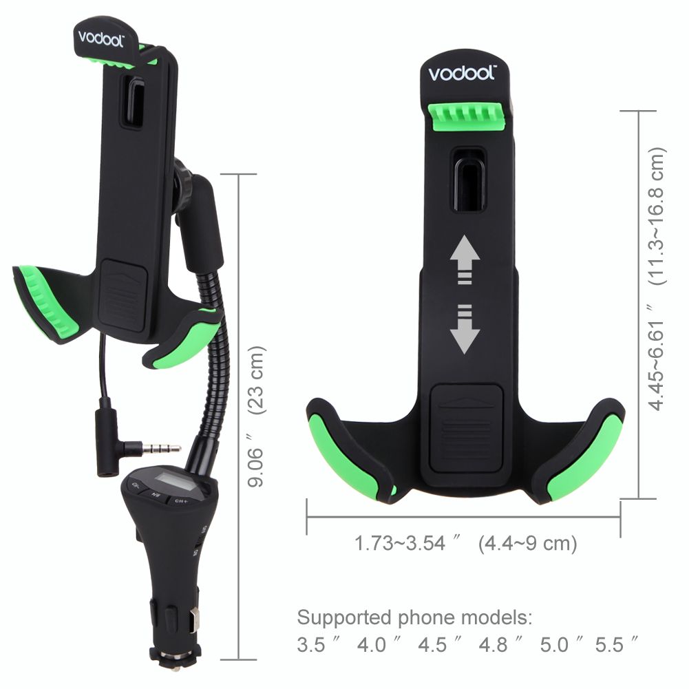 Universal Car Mount Holder With 3.1 Amp USB Car Charger And FM Transmitter Hands-free Car Kit With Power On/off Switch For All Smart Phone (Black) SHUKA