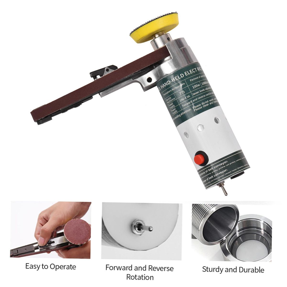 Electric Belt Sander Mini Belt Sander Electric Grinder Small Grinding Machine Hand-held Electric Belt Sander with Sanding Belts