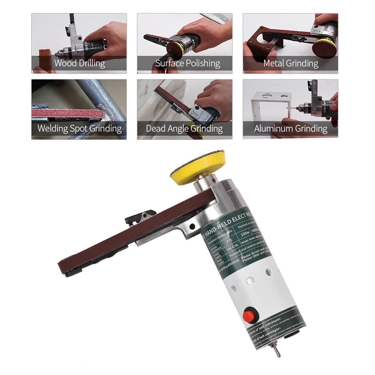Electric Belt Sander Mini Belt Sander Electric Grinder Small Grinding Machine Hand-held Electric Belt Sander with Sanding Belts