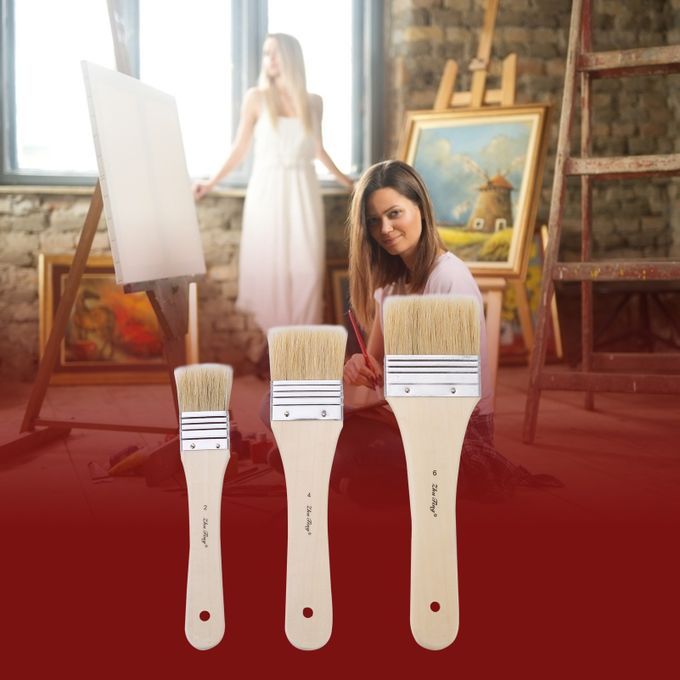 3pcs Professional Flat Paintbrush Set Bristle Paint Brush