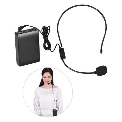 Portable FM Wireless Microphone Headset System Voice Amplifier With Bodypack Transmitter Receiver For Teacher Speaker (Black) JOERU
