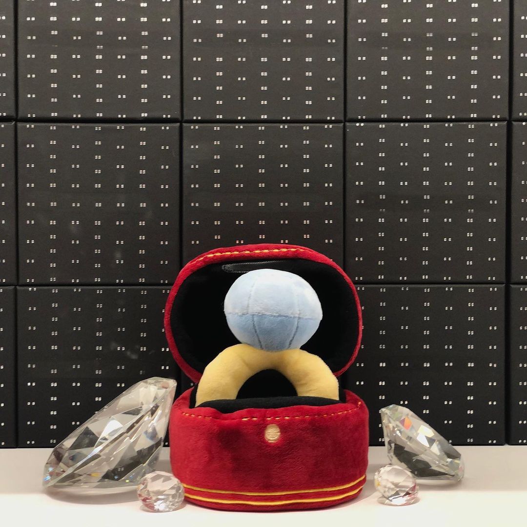 Ins Couple Ring Box Plush Toy Love Diamond Ring Case Pet Chew Toy Bite Sounds Propose Wedding Girift Stuffed Vocal Kids Toy-Blue Ring