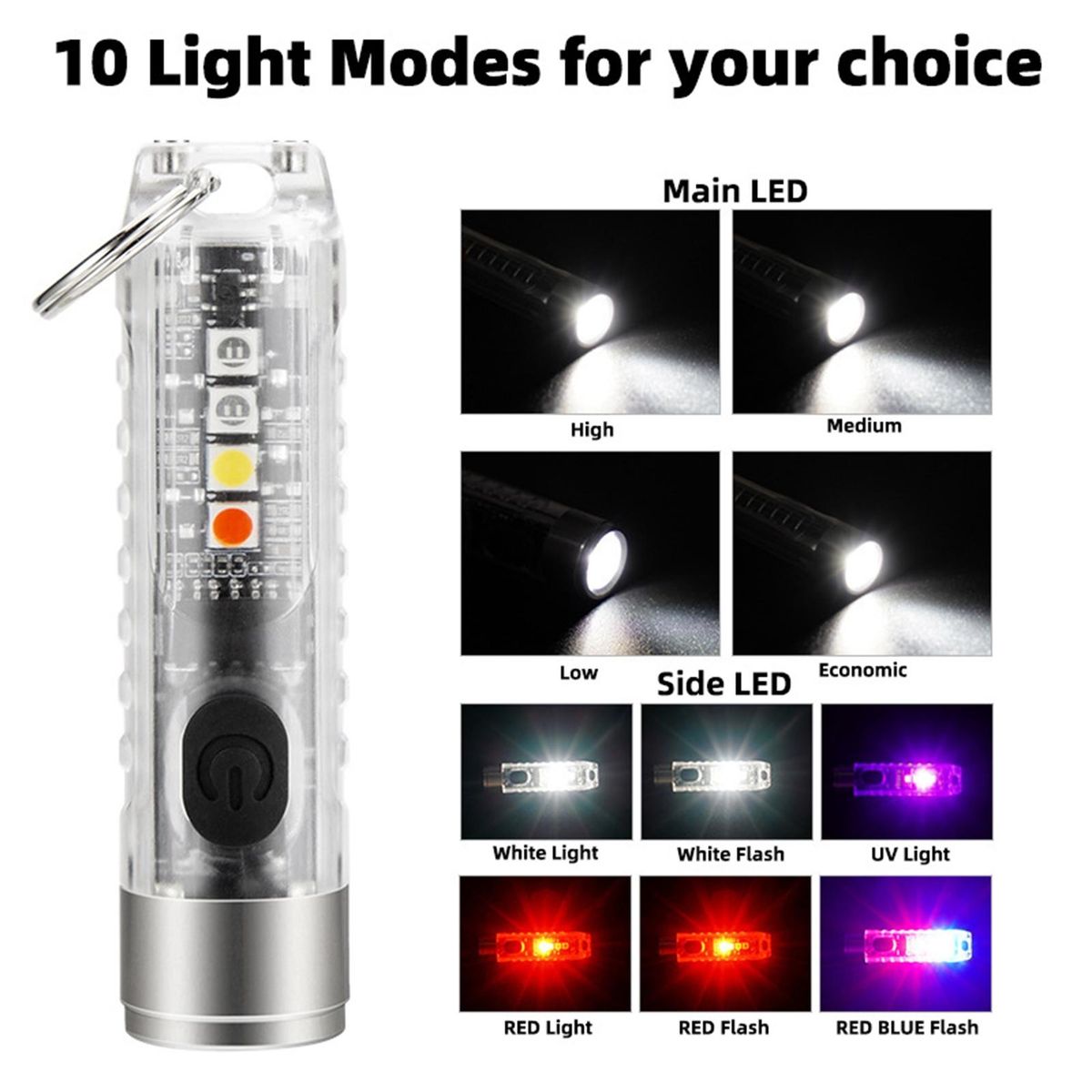 LED Flashlight USB Charging LED Torchlight Lamp White