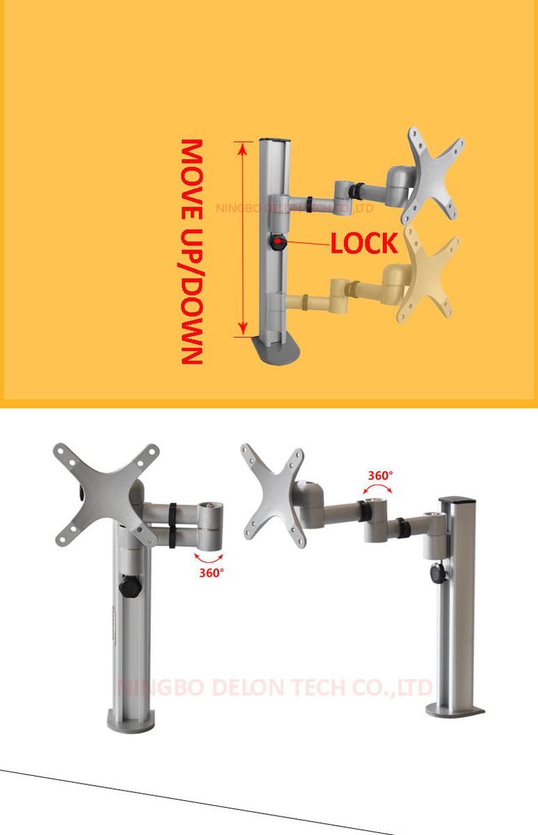 DM-6 10-27" Aluminum Dual Arm Lcd Tv Table Mount Tilt 360 Rotate Monitor Desk Stand V