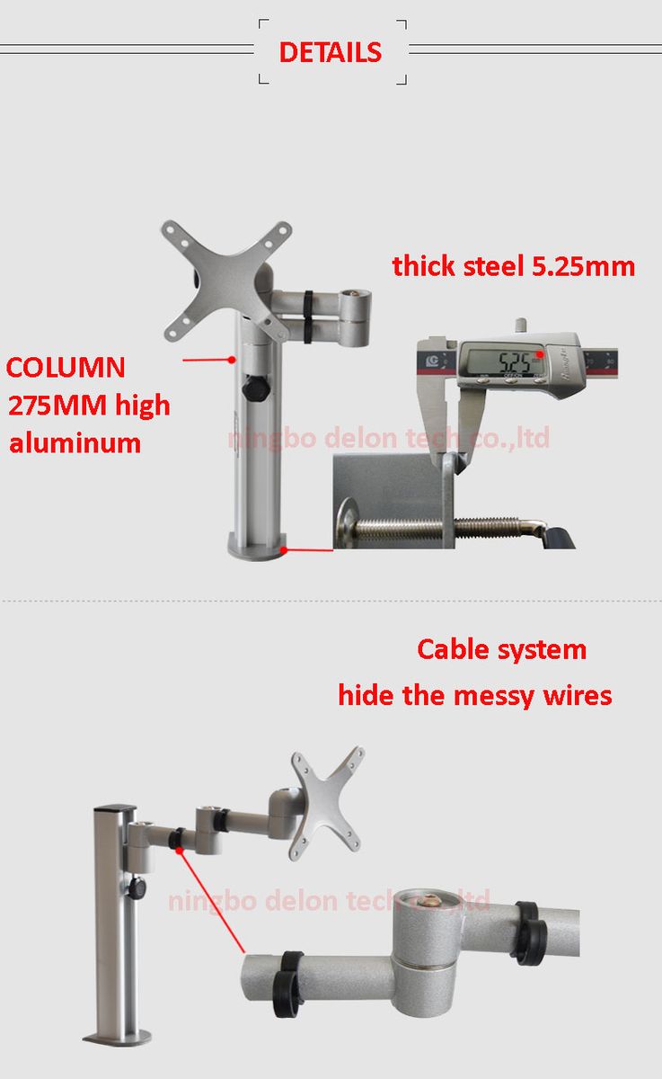 DM-6 10-27" Aluminum Dual Arm Lcd Tv Table Mount Tilt 360 Rotate Monitor Desk Stand V
