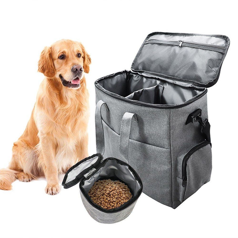 Dog Travel Bag Pet Gear Organizer Bag With 2 Food Container