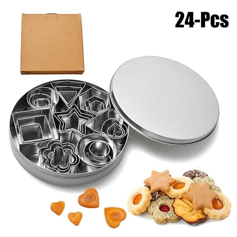 24PCS Stainless Steel Mold DIY Baking Pastry Tool Cutters Cookie Assorted Shape Cake Cookie Mold Fondant Cutting Pastry Cutters