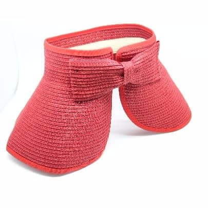 Foldable Spring Summer Straw Hat Visors Cap - Red