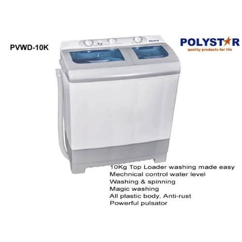 Plastic Body Twin Tub Washing Machine - 10kg Washer And 6kg Spin - Pv-wd10k