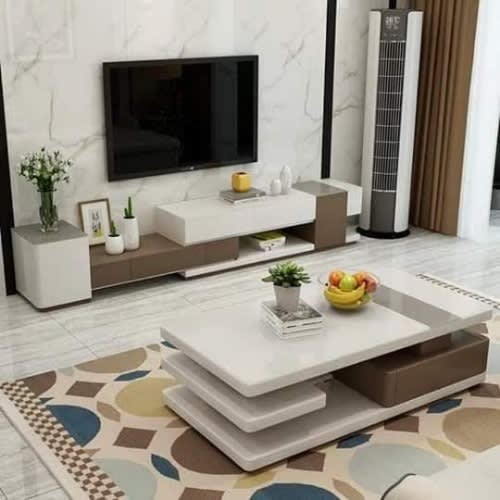 Glossy Adrian Tv Stand With Center Table - Multicolor