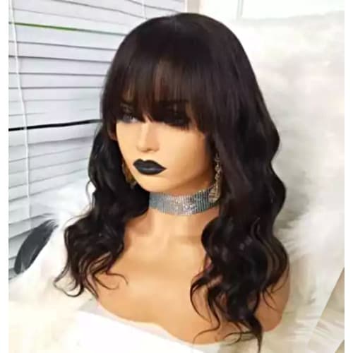 14" Wavy Wig With Fringe - Black