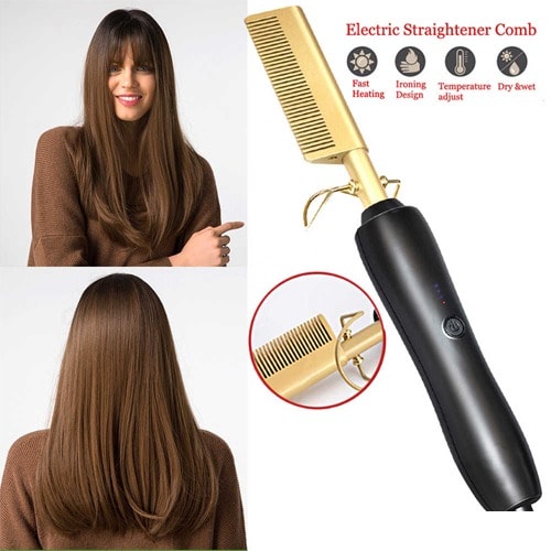 Electric Hair & Wig Hot Comb Heat Straightener With Curling - 42W