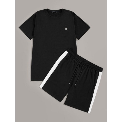 Crown Inscribed Top And Short - Black