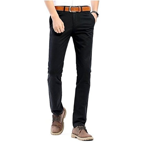 Men Pencil Chinos Trouser -black & Brown Belt