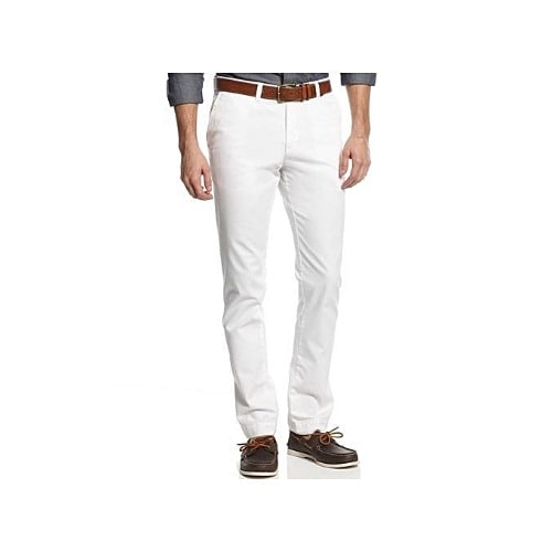Men Pencil Chinos Trouser -white & Brown Belt