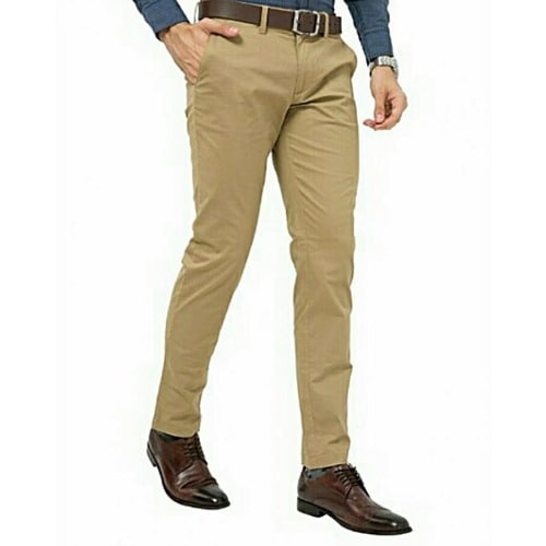 Men's Chinos Trouser - Brown With Brown Belt