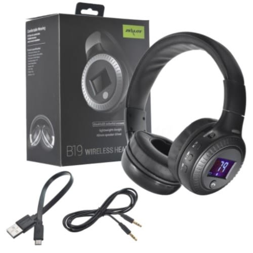 B19 LCD Display Wireless Bluetooth Headphones - Black