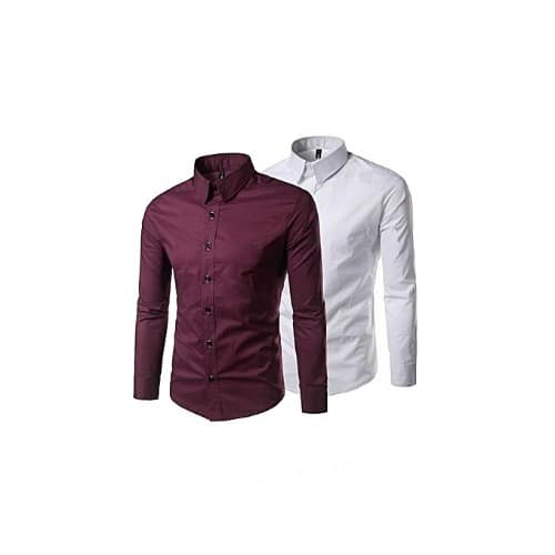 Men's Formal Slim Fit Shirts - Wine & White
