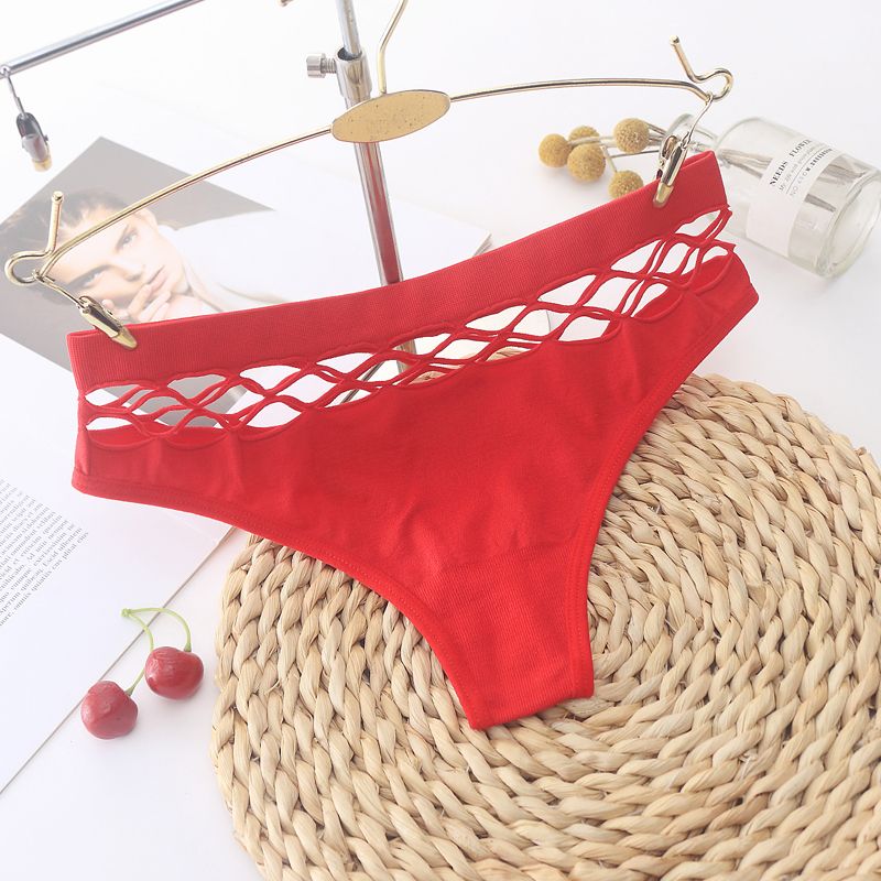 High Waist Women Mesh Hollow Out Thongs Panties Sexy G-String Plus Size Red