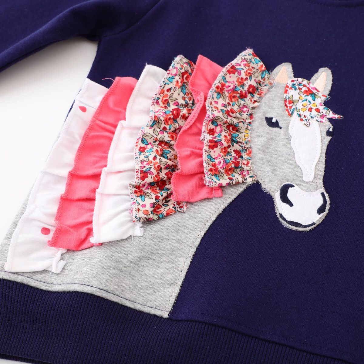 Girls Sweatshirt Unicorn Pattern Long Sleeve Sweatshirt Navy Blue