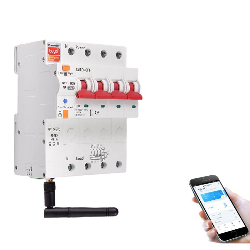 4P Tuya WIFI Circuit Breaker Energy Meter Leakage