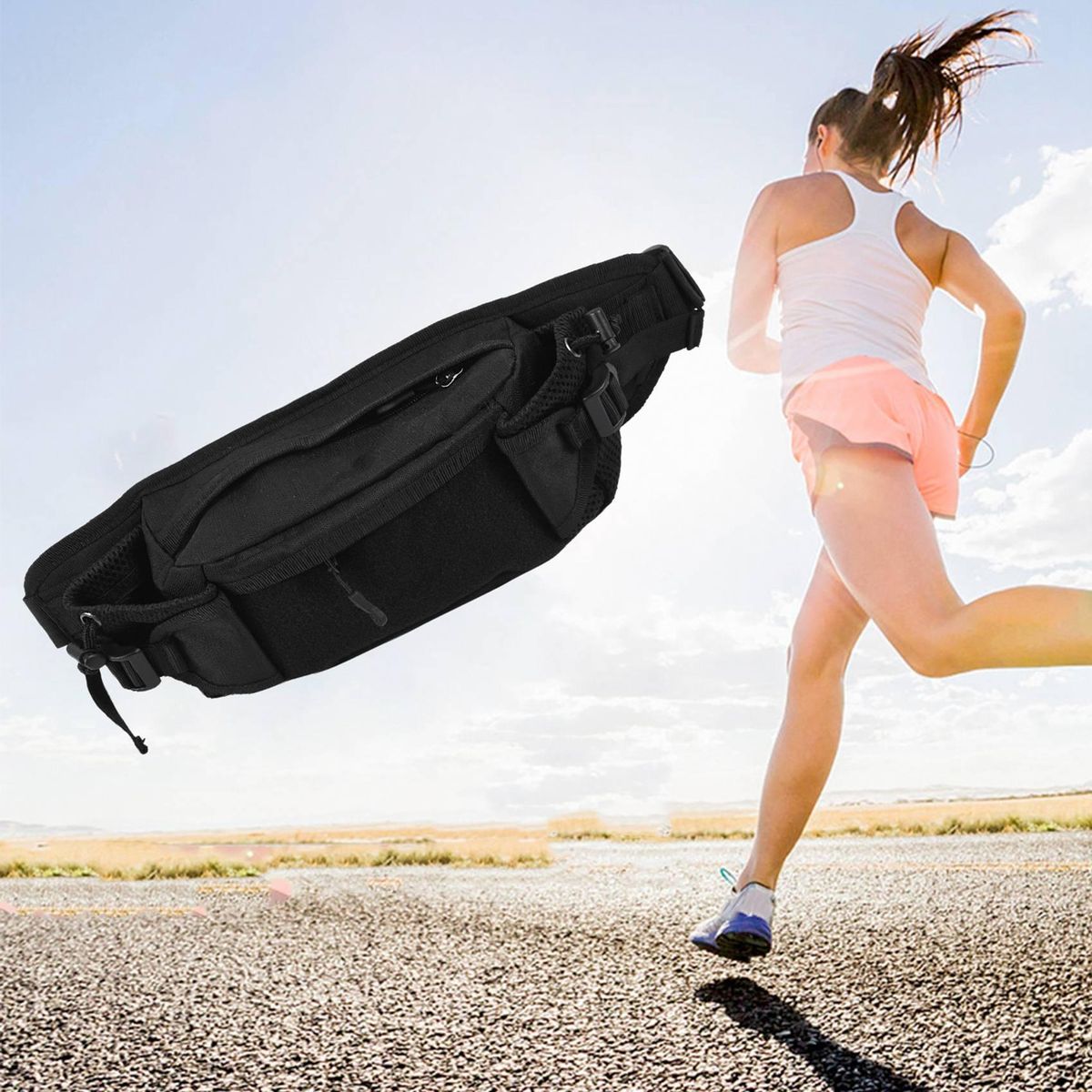 Protector Plus Black Tactical Waist Pack Bag Waterproof Phone Bag Water Bottle Pouch Unisex Chest Bag For Camping Hiking Hunting