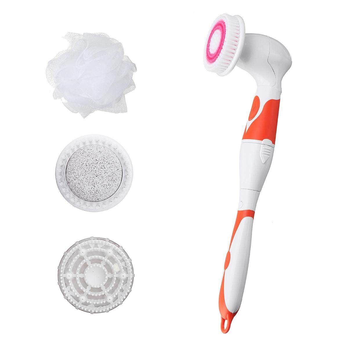 39cm Long Handle Electric Bath Brush, Four-style Interchangeable Electric Spa Brush, Body Waterproof Massage Brush Orange