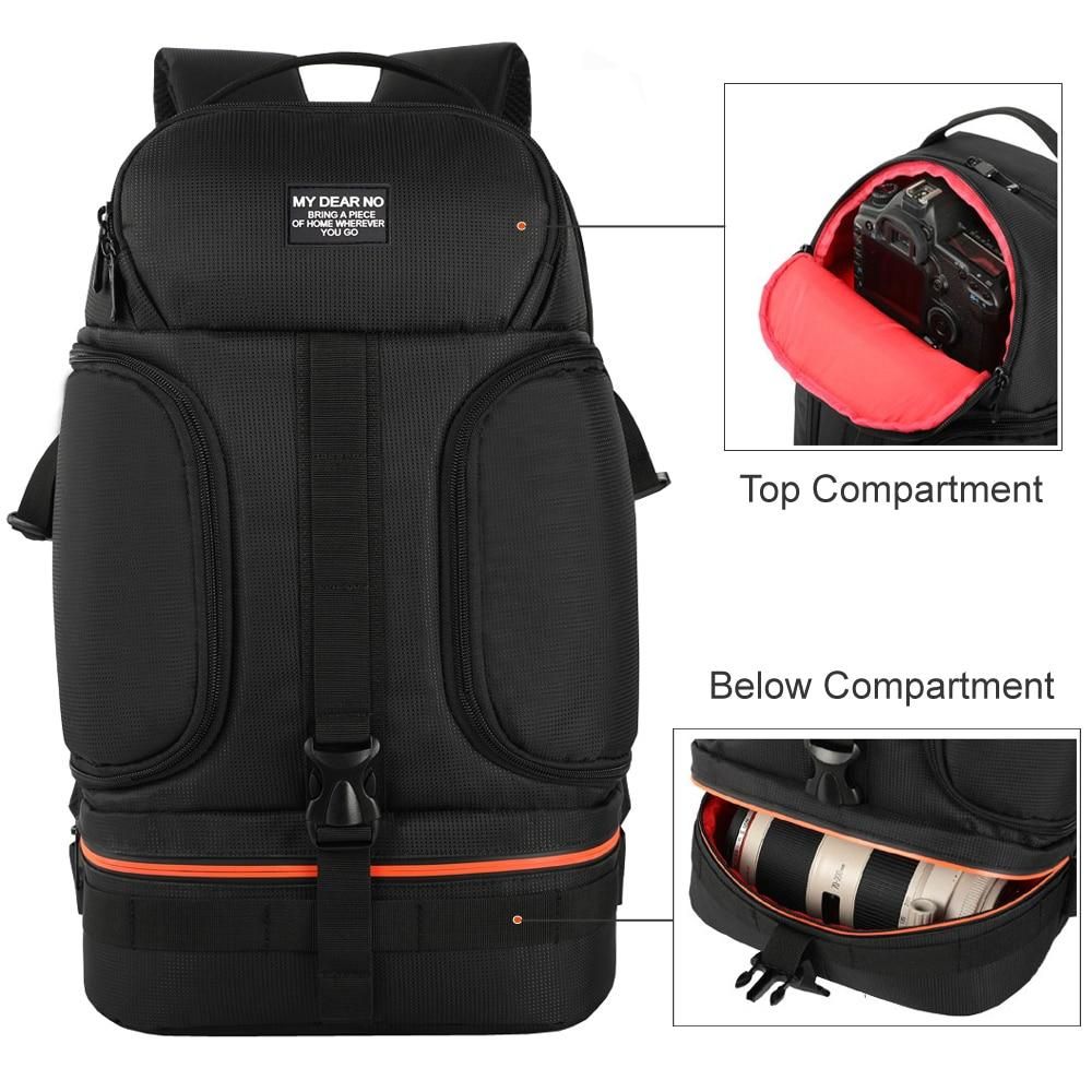 DSLR Waterproof Video Camera Backpack Tripod Case w/ Reflector Stripe fit 15.6in Laptop Bag for Canon Nikon Sony DSLR Photo
