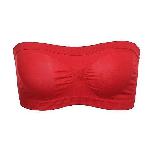 Women Basic Stretch Layer Strapless Hollow Seamless Solid Cropped Tube Top Bra Bandeau ( Nude )