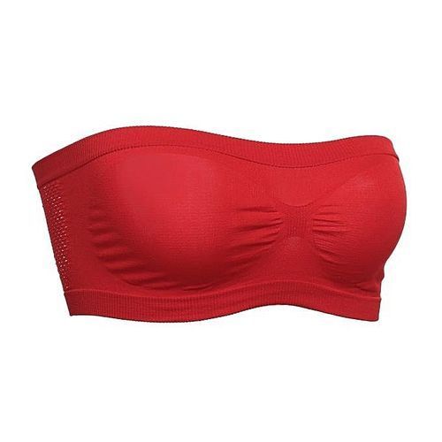 Women Basic Stretch Layer Strapless Hollow Seamless Solid Cropped Tube Top Bra Bandeau ( Nude )