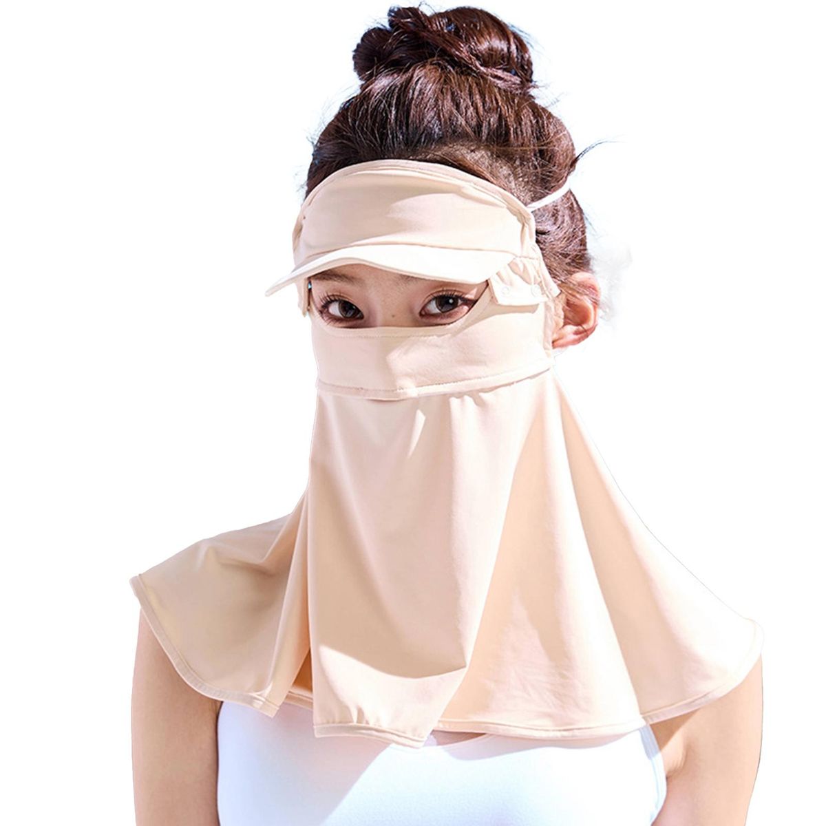 Summer Sunscreen Face Hood Cool Touch Breathable-Apricot