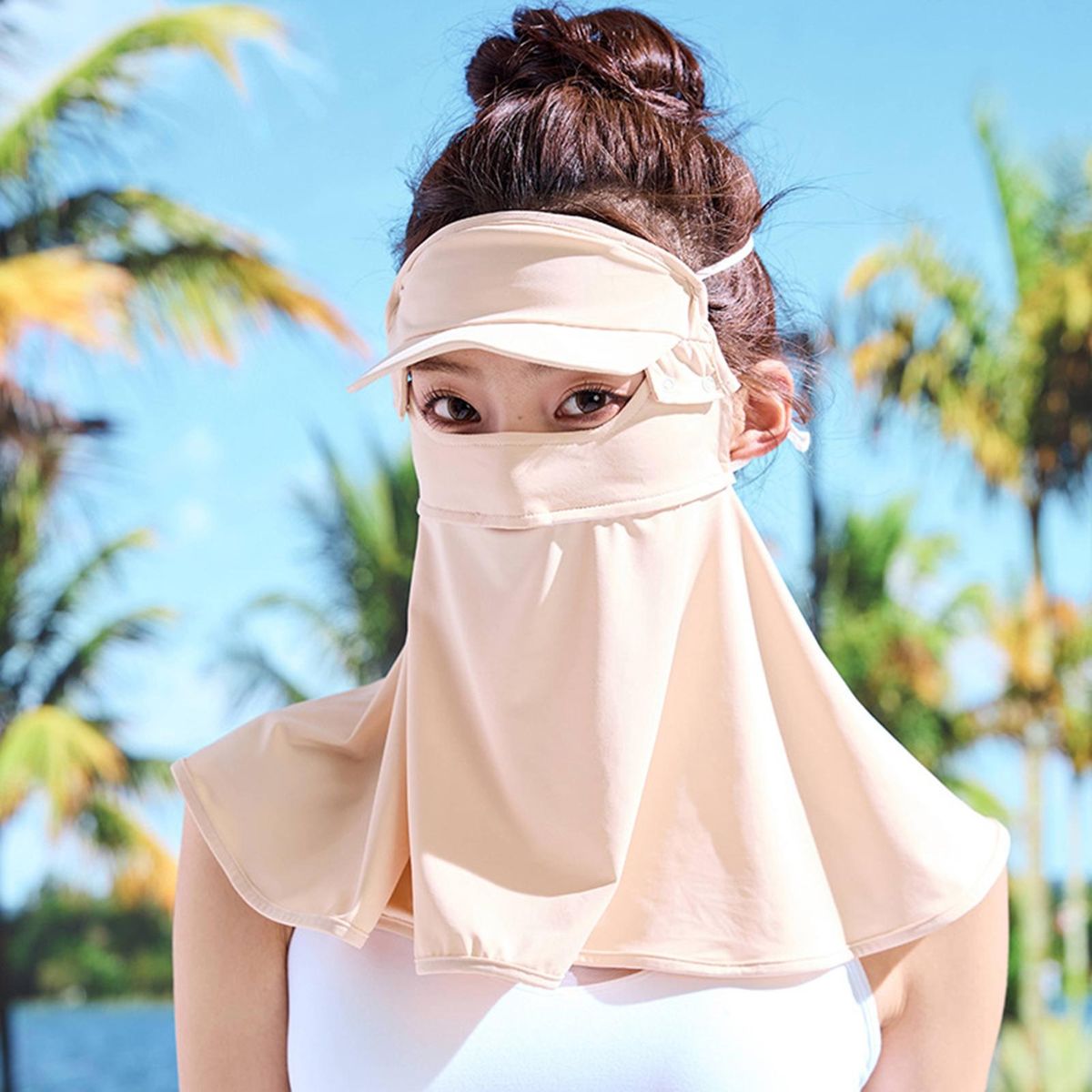 Summer Sunscreen Face Hood Cool Touch Breathable-Apricot