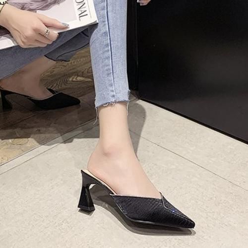Ladies Berniso Heel Slippers-Black