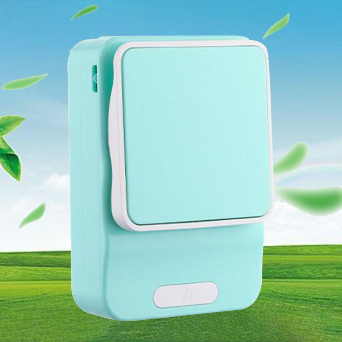2000mAh Quiet Necklace Fan USB Rechargeable Blue