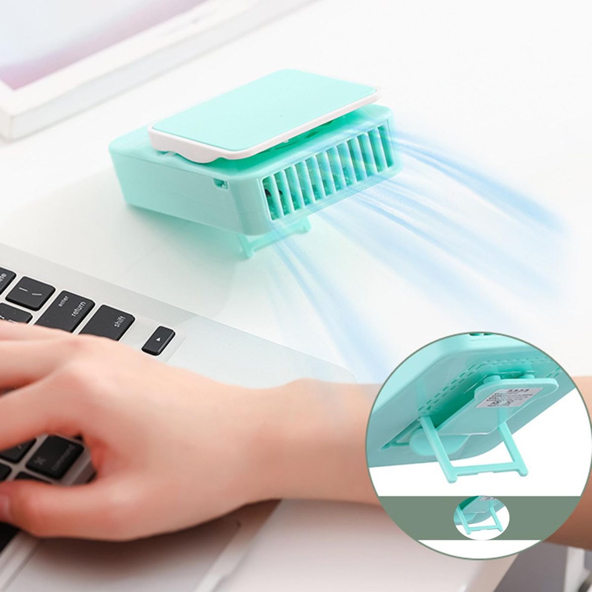 2000mAh Quiet Necklace Fan USB Rechargeable Blue