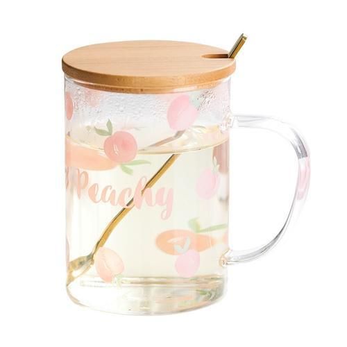 Simple Cute Milk Glass Water Cup Set Transparent Gift Juice Milk Drinks Coffee Mug Cup With Lid Spoon Vaso Home Drinkware DF50BL