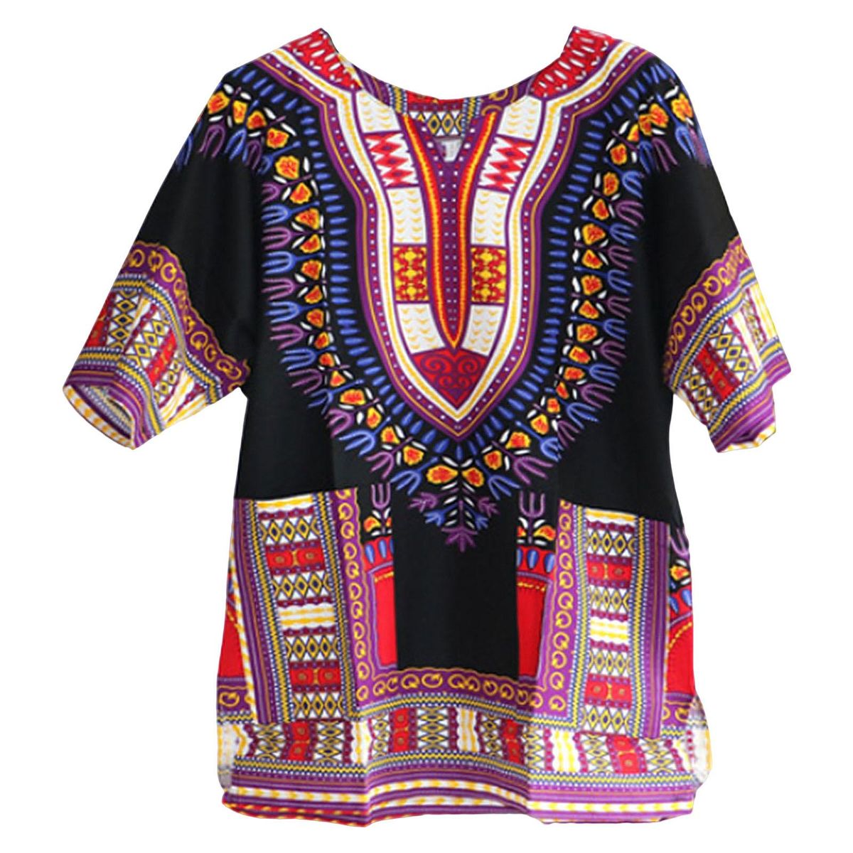 Unisex African Dashiki Shirt Cotton Linen Blend Short One Size  Black