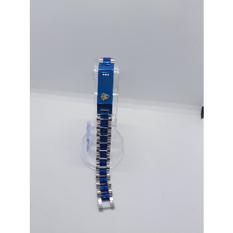 Men's Stoned Black Steel Chain Bracelet - Blue
