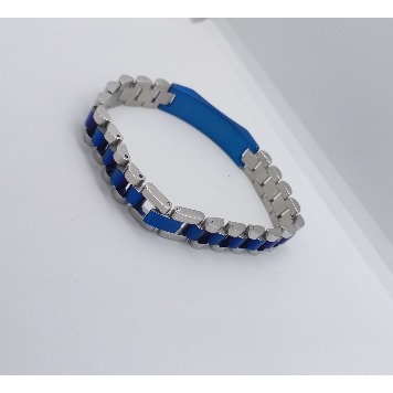 Men's Stoned Black Steel Chain Bracelet - Blue