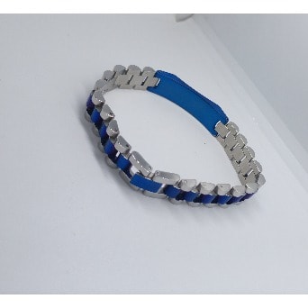 Men's Stoned Black Steel Chain Bracelet - Blue