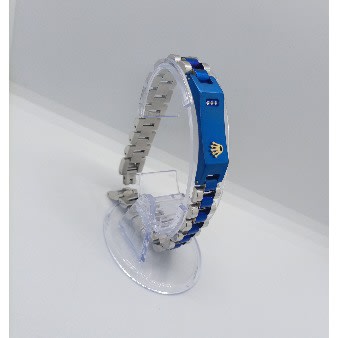 Men's Stoned Black Steel Chain Bracelet - Blue