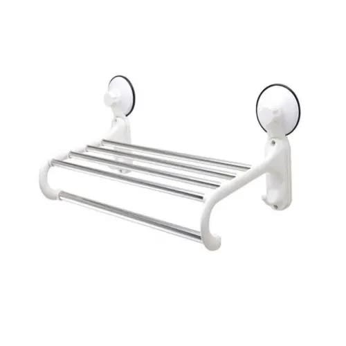 Towel Rack With Magic Suction Cup - 5 Crossbars & 2 Hooks- White