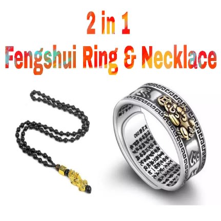 Feng Shui Obsidian Ring And Necklace Set - 2 in 1