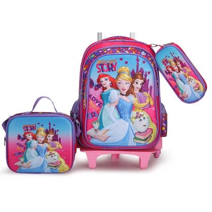 Princess Girl Character 6 Wheel - 3 In 1 Trolley Bag With Lunch Bag And Pencil Case