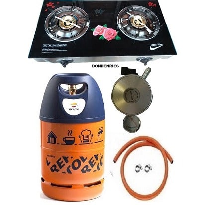 12.5kg Gas Cylinder With Glass Top Double Burner, Metered Regulator, Hose & Clips - Flower Cylinder
