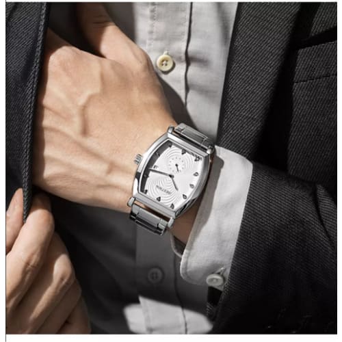 Men Square Dial Bracelet Watch - Silver
