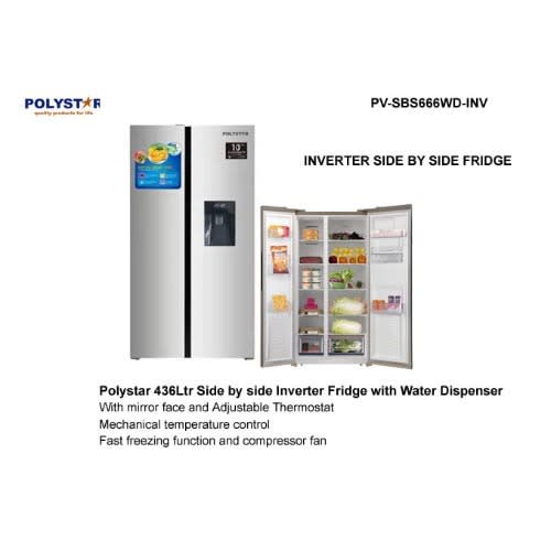 436ltrs Side By Side Inverter Refrigerator With Water Dispenser Pv-sbs666wd-inv